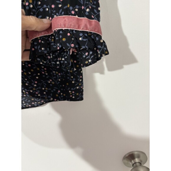 Boden Winnie Top Womens Sz 6Blouse Navy Twinkle Vine Back Buttons Shirt Velvet - Picture 3 of 9